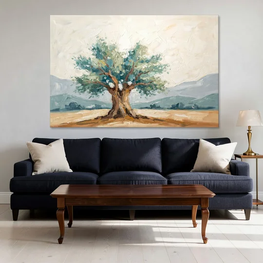 Olive Tree Painting on a Sunlit Terrace - Canvas Wall Art - Sofa - 60x40