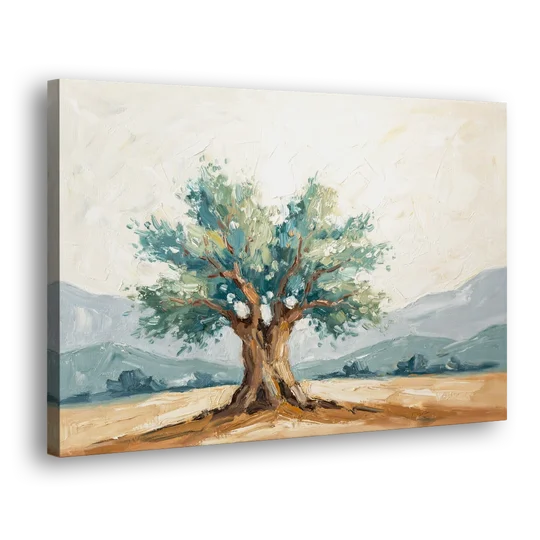 Olive Tree Painting on a Sunlit Terrace - Canvas Wall Art - Side