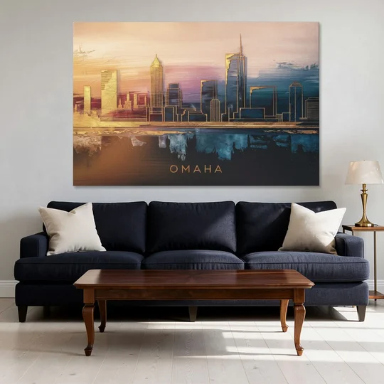 Omaha City Skyline - Canvas Wall Art - Sofa - 60x40