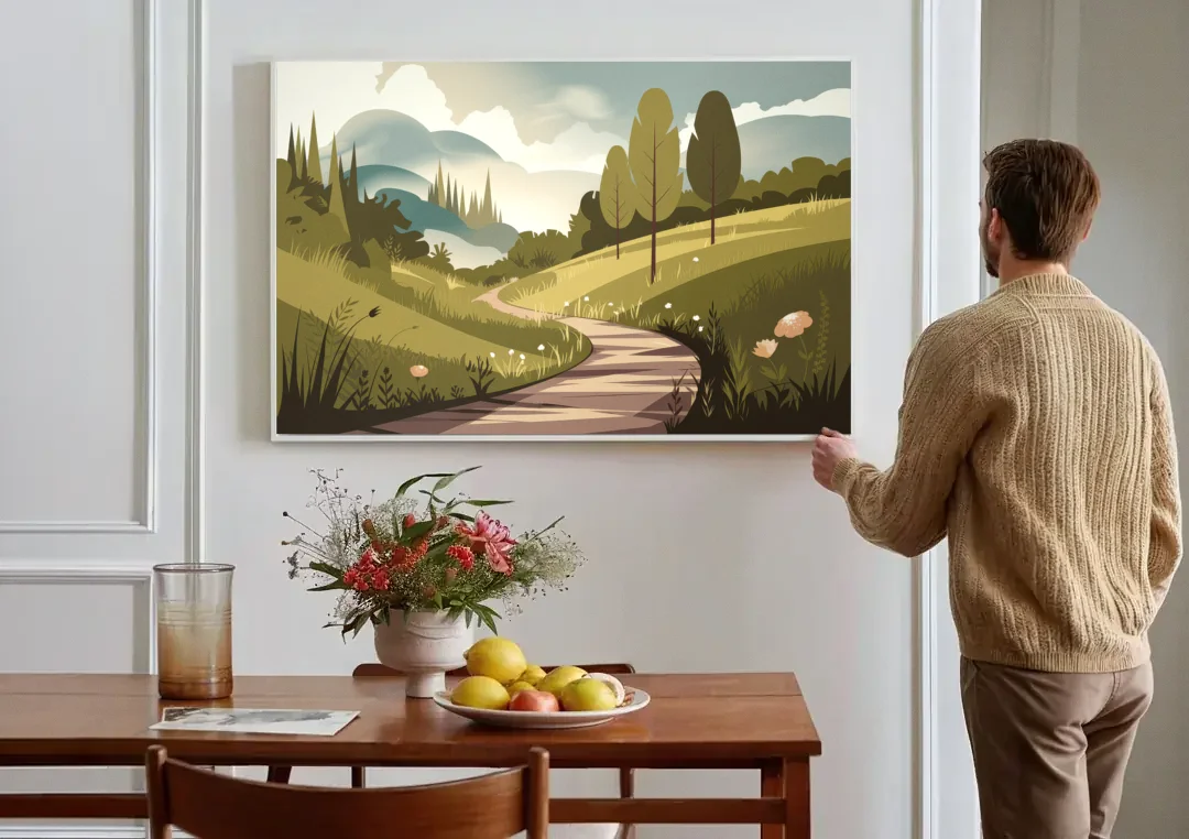 Omaha Nature Trails canvas wall art above a dining table