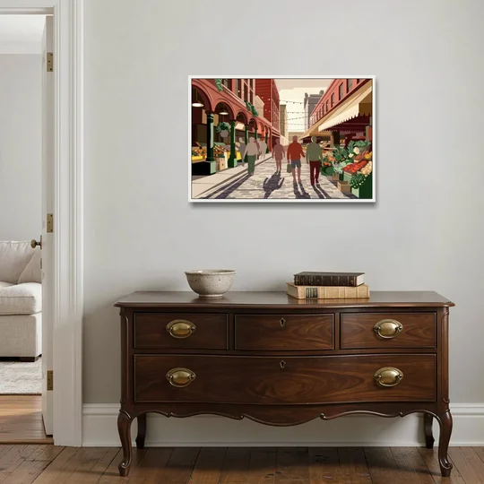 Omaha Old Market Charm - White Framed Canvas Wall Art - Coffee Table - 36x24