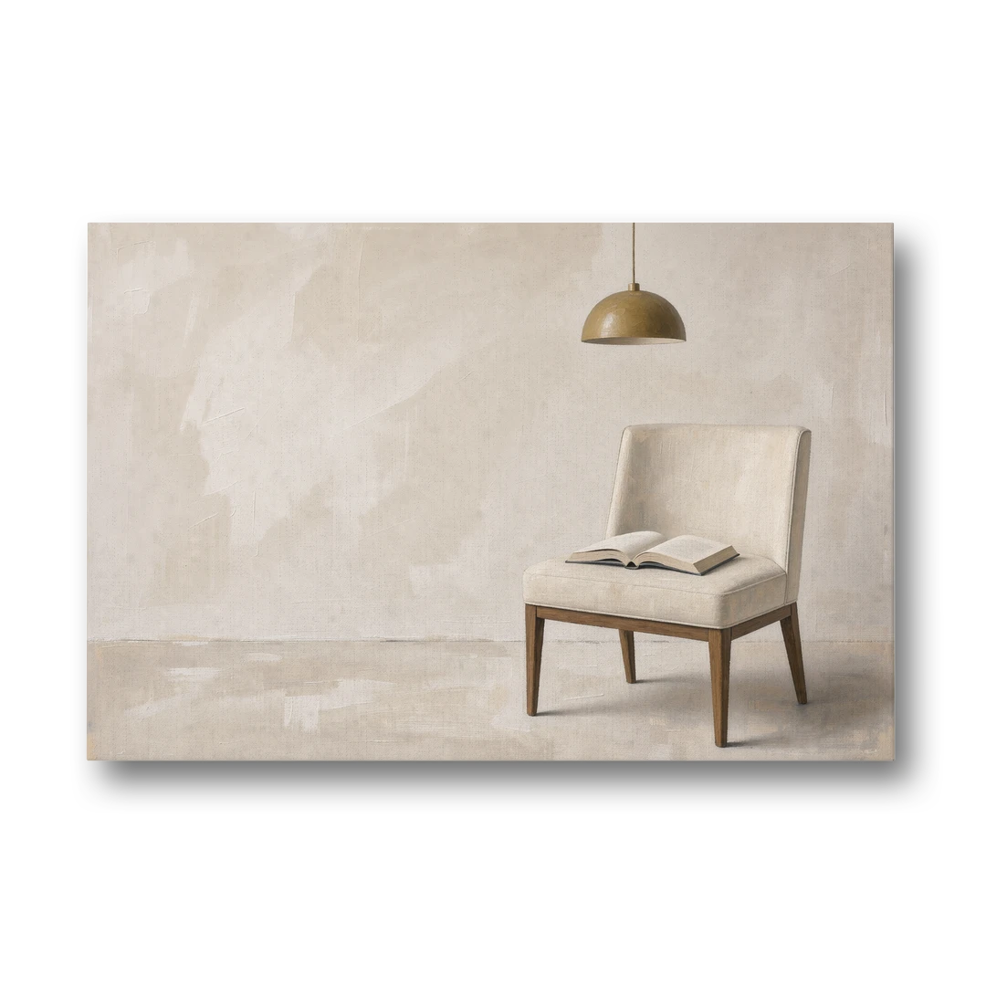 Open Book Painting on a Cream Side Chair - Canvas Wall Art - Front