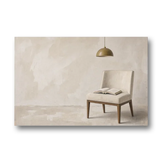 Open Book Painting on a Cream Side Chair - Canvas Wall Art - Front
