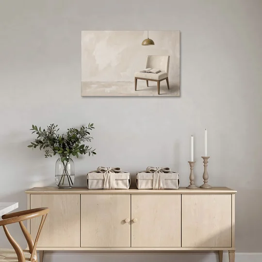 Open Book Painting on a Cream Side Chair - Canvas Wall Art - Coffee Table - 36x24