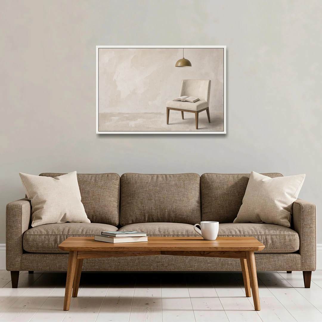 Open Book Painting on a Cream Side Chair - White Framed Canvas Wall Art - Sofa - 36x24