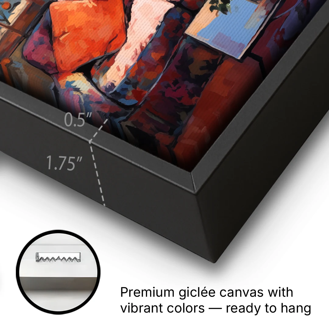 Open Window Painting of the Venice Lagoon - Black Framed Canvas Wall Art - Gallery Wrap Corner