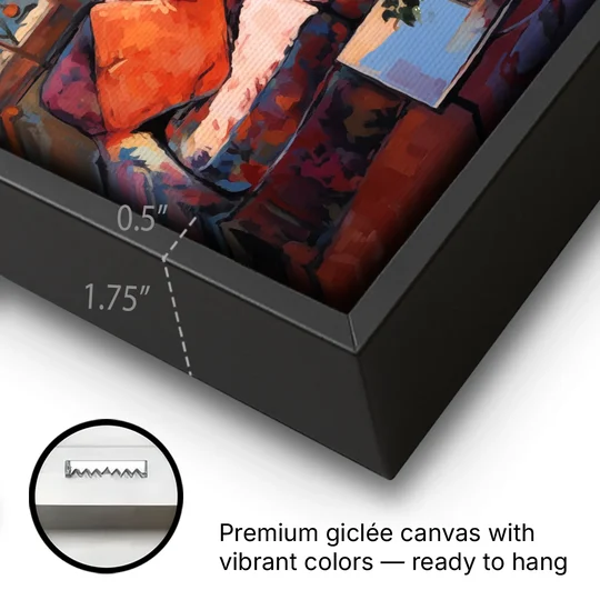 Open Window Painting of the Venice Lagoon - Black Framed Canvas Wall Art - Gallery Wrap Corner