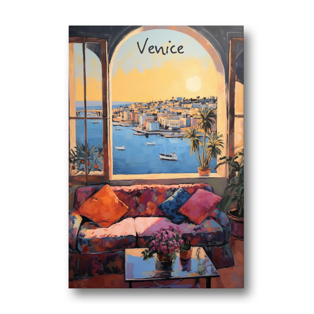 Open Window Painting of the Venice Lagoon - Canvas Wall Art - Front
