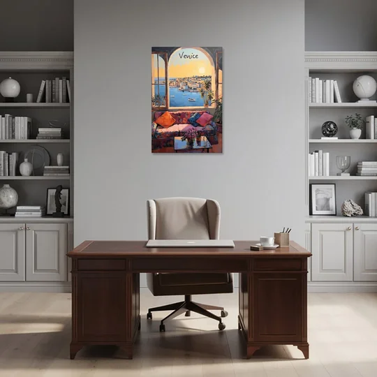Open Window Painting of the Venice Lagoon - Canvas Wall Art - Office - 24x36