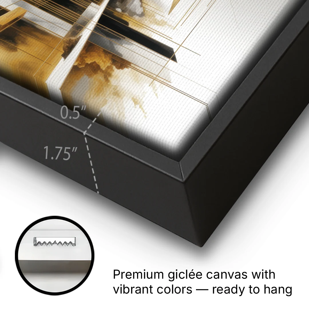 Opulent Abstract Elegance White and Gold - Black Framed Canvas Wall Art - Gallery Wrap Corner