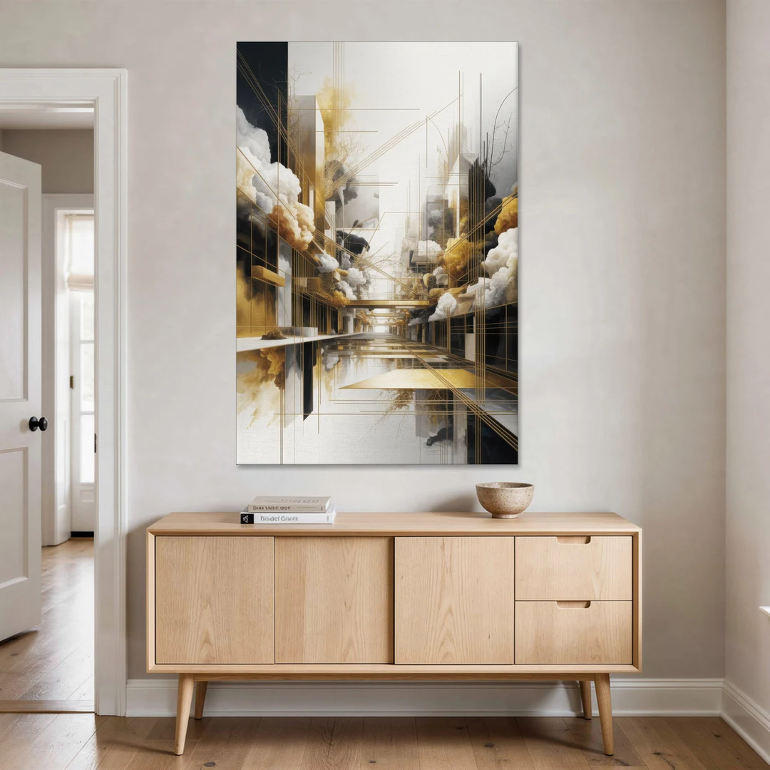 Opulent Abstract Elegance White and Gold - Canvas Wall Art - Coffee Table - 40x60