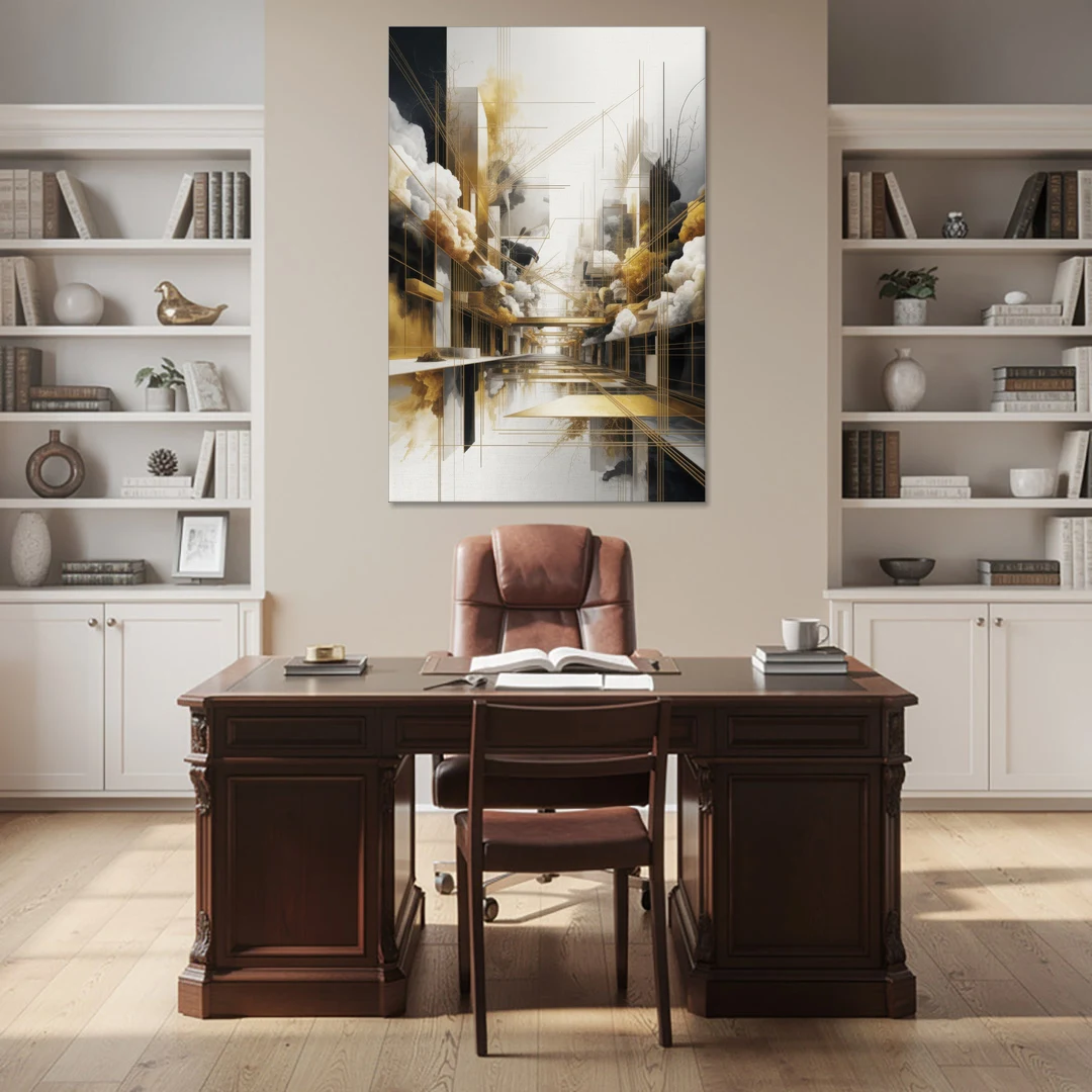 Opulent Abstract Elegance White and Gold - Canvas Wall Art - Office - 40x60