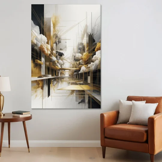 Opulent Abstract Elegance White and Gold - Canvas Wall Art - Sofa - 40x60