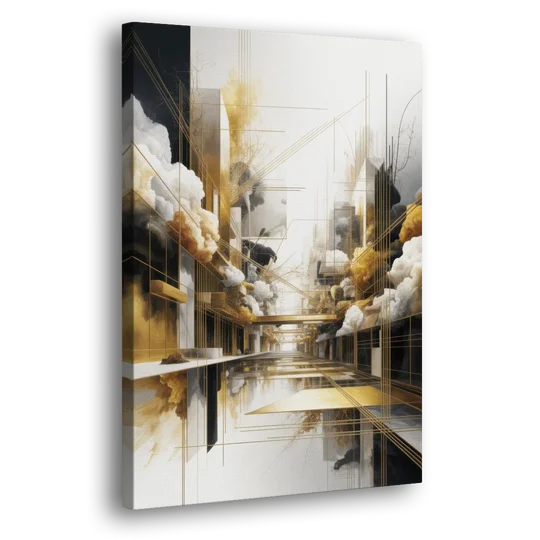 Opulent Abstract Elegance White and Gold - Canvas Wall Art - Side
