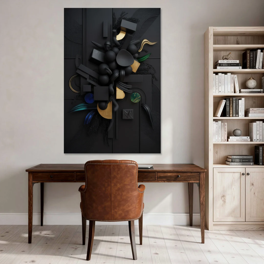Opulent Contrast Black Abstract - Canvas Wall Art - Office - 40x60