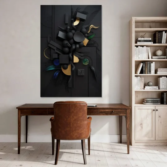Opulent Contrast Black Abstract - Canvas Wall Art - Office - 40x60