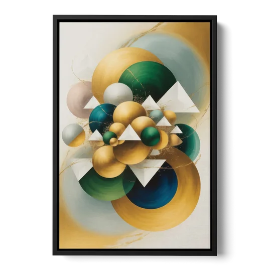 Opulent Floating Forms Gold Abstract - Black Framed Canvas Wall Art - Front