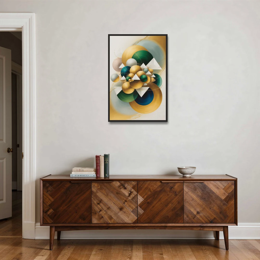 Opulent Floating Forms Gold Abstract - Black Framed Canvas Wall Art - Coffee Table - 24x36
