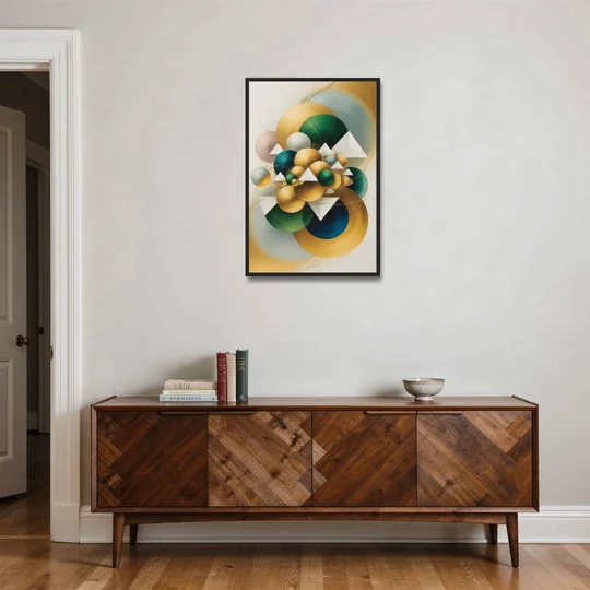 Opulent Floating Forms Gold Abstract - Black Framed Canvas Wall Art - Coffee Table - 24x36