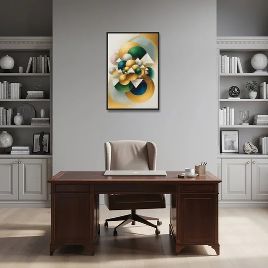 Opulent Floating Forms Gold Abstract - Black Framed Canvas Wall Art - Office - 24x36