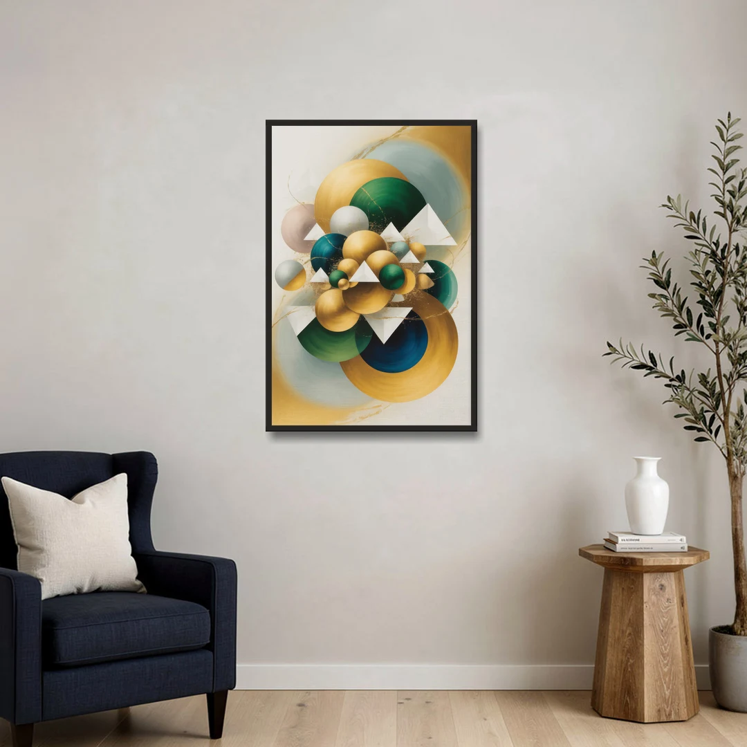 Opulent Floating Forms Gold Abstract - Black Framed Canvas Wall Art - Sofa - 24x36