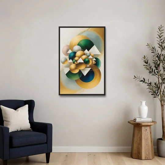 Opulent Floating Forms Gold Abstract - Black Framed Canvas Wall Art - Sofa - 24x36