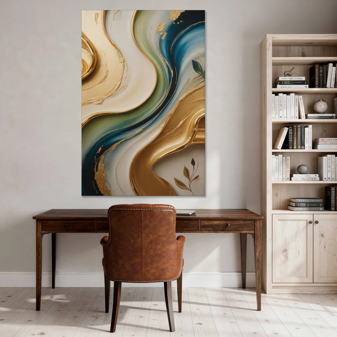 Opulent Flowing Forms Gold Abstract - Canvas Wall Art - Office - 40x60