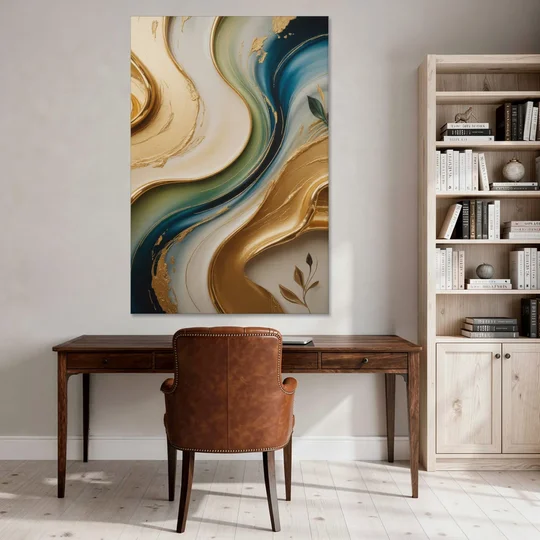 Opulent Flowing Forms Gold Abstract - Canvas Wall Art - Office - 40x60