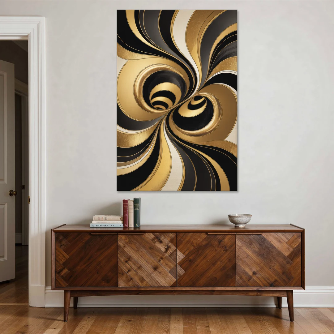 Opulent Fluidity in Black and Gold Abstract - Canvas Wall Art - Coffee Table - 40x60