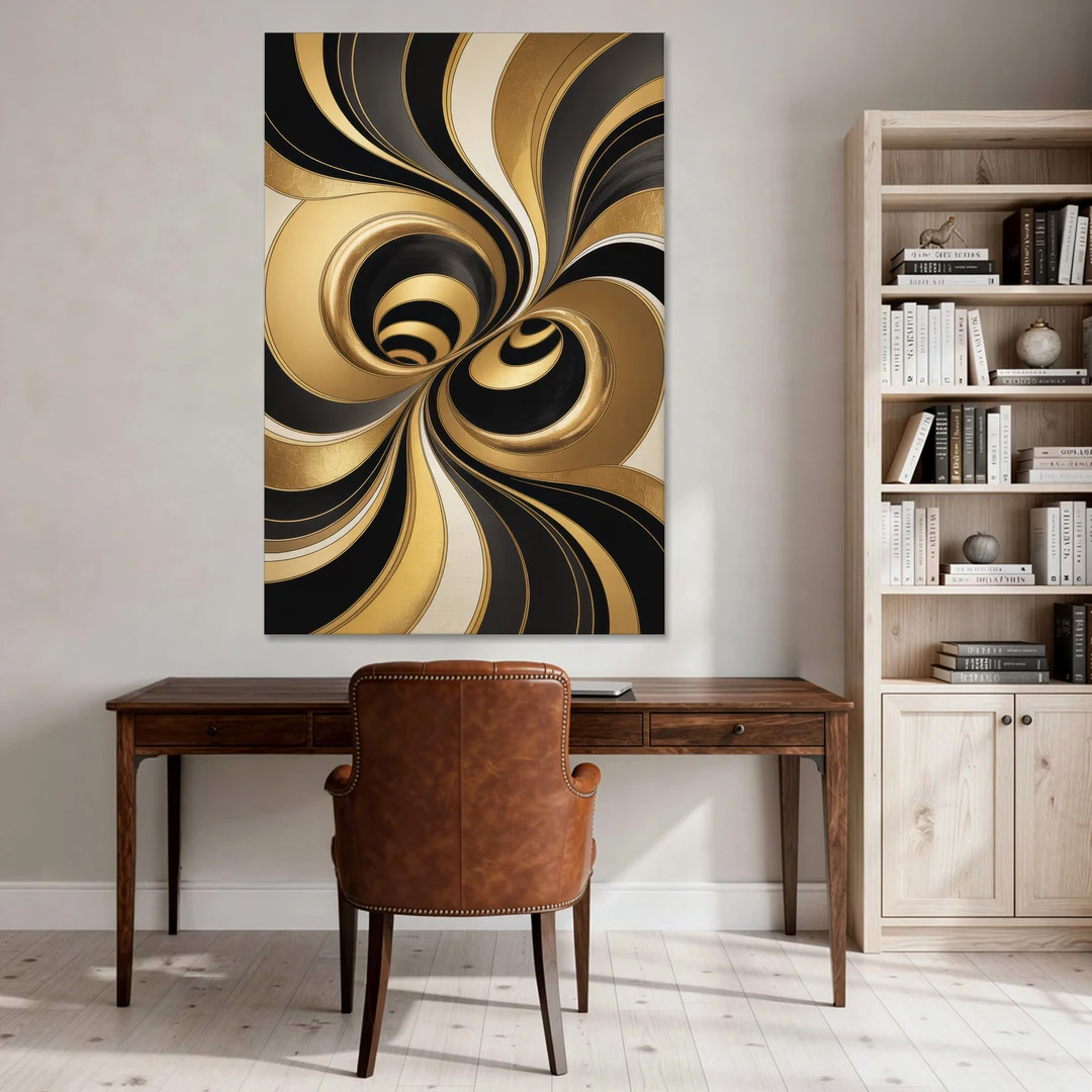 Opulent Fluidity in Black and Gold Abstract - Canvas Wall Art - Office - 40x60
