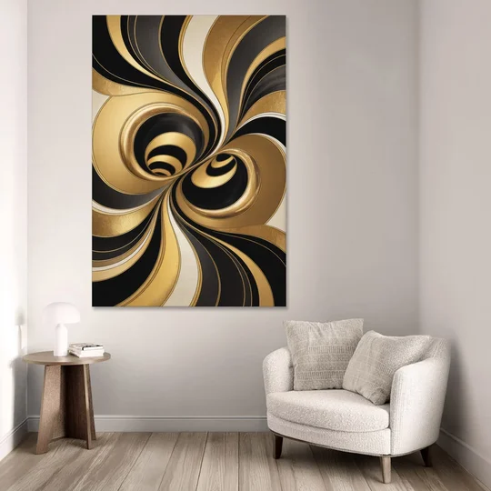 Opulent Fluidity in Black and Gold Abstract - Canvas Wall Art - Sofa - 40x60
