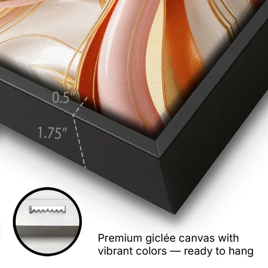 Opulent Fluidity in Pink and Gold Abstract - Black Framed Canvas Wall Art - Gallery Wrap Corner