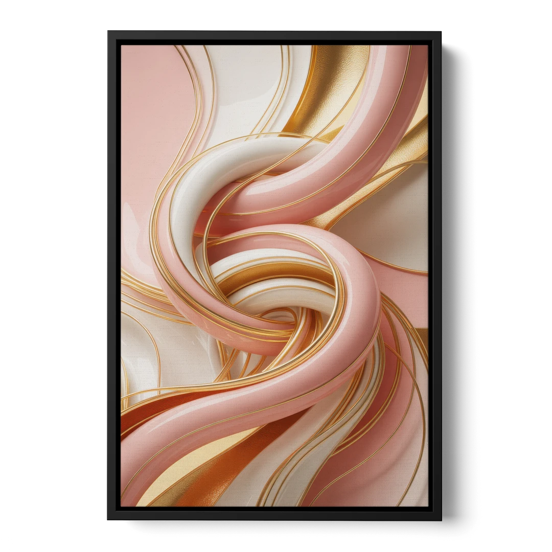 Opulent Fluidity in Pink and Gold Abstract - Black Framed Canvas Wall Art - Front