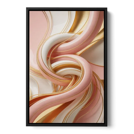 Opulent Fluidity in Pink and Gold Abstract - Black Framed Canvas Wall Art - Front