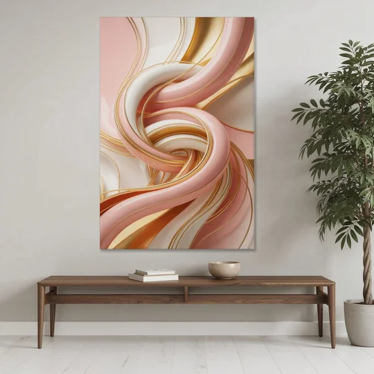Opulent Fluidity in Pink and Gold Abstract - Canvas Wall Art - Coffee Table - 40x60