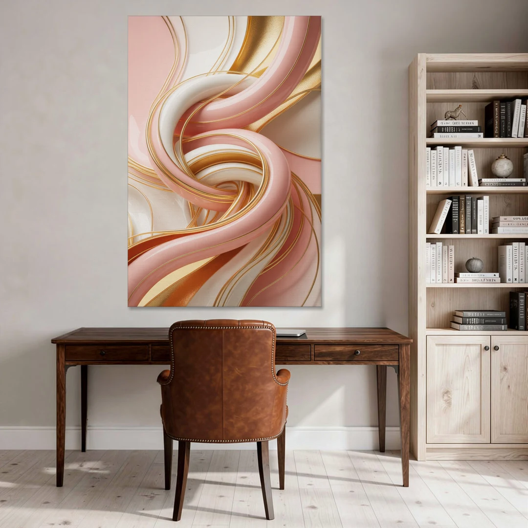 Opulent Fluidity in Pink and Gold Abstract - Canvas Wall Art - Office - 40x60