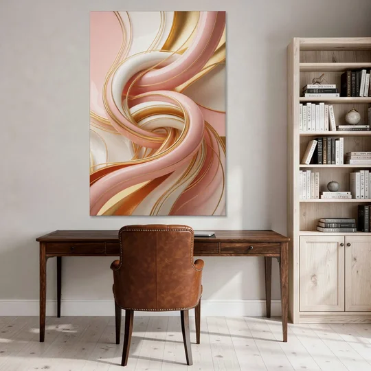 Opulent Fluidity in Pink and Gold Abstract - Canvas Wall Art - Office - 40x60