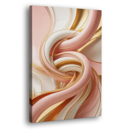 Opulent Fluidity in Pink and Gold Abstract - Canvas Wall Art - Side