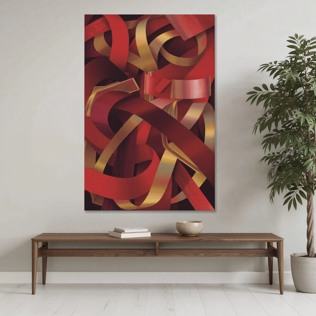 Opulent Fusion Red Abstract - Canvas Wall Art - Coffee Table - 40x60