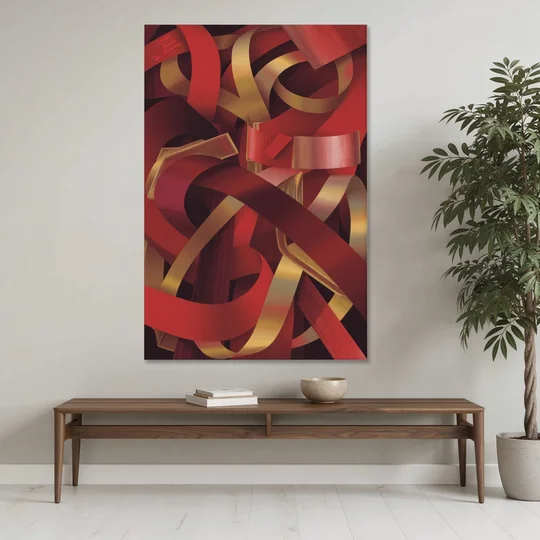 Opulent Fusion Red Abstract - Canvas Wall Art - Coffee Table - 40x60