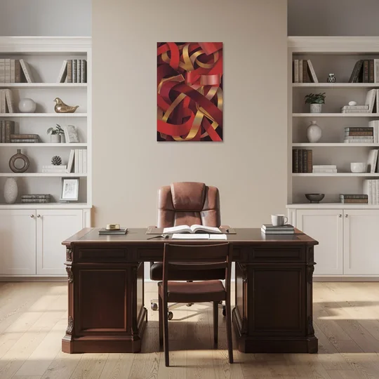 Opulent Fusion Red Abstract - Canvas Wall Art - Office - 24x36