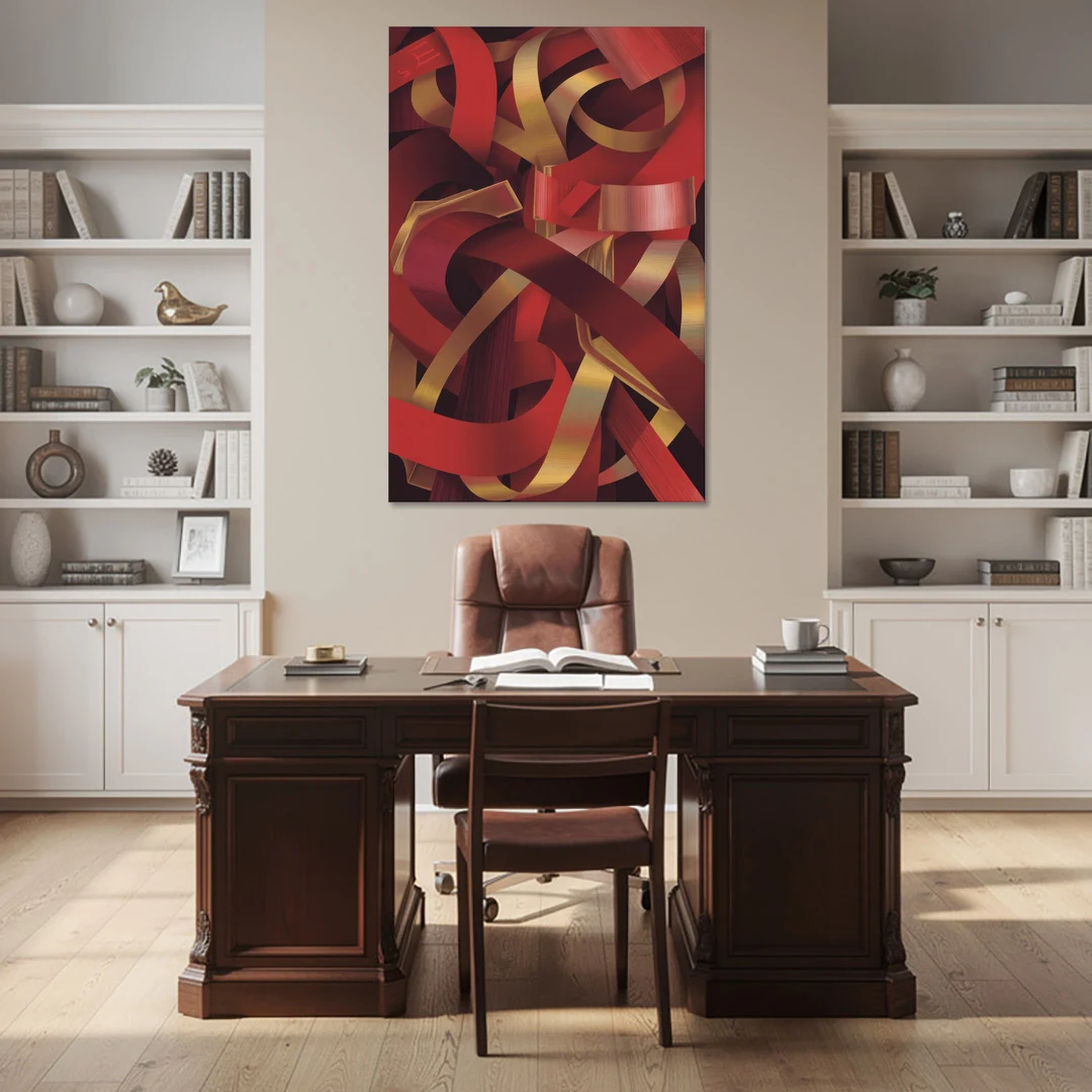 Opulent Fusion Red Abstract - Canvas Wall Art - Office - 40x60