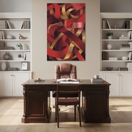 Opulent Fusion Red Abstract - Canvas Wall Art - Office - 40x60