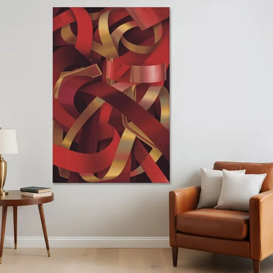 Opulent Fusion Red Abstract - Canvas Wall Art - Sofa - 40x60