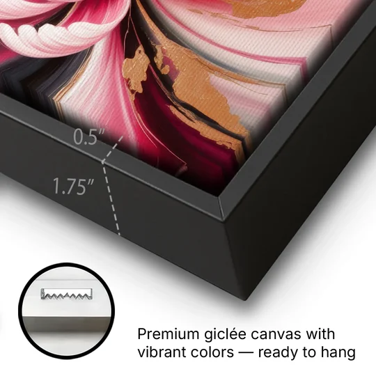 Opulent Garden Radiance Pink Abstract - Black Framed Canvas Wall Art - Gallery Wrap Corner