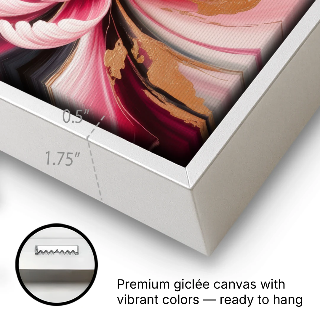 Opulent Garden Radiance Pink Abstract - White Framed Canvas Wall Art - Gallery Wrap Corner