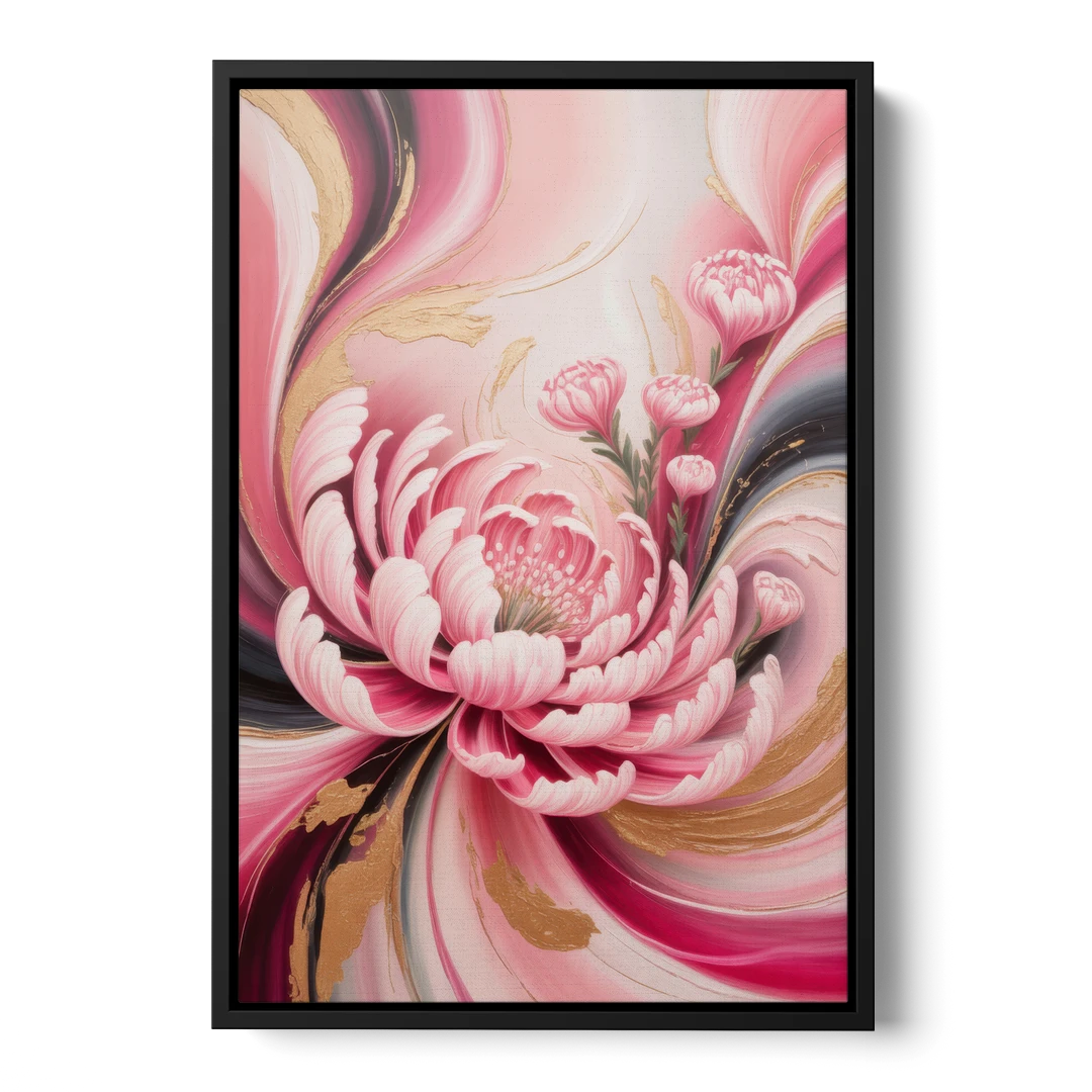 Opulent Garden Radiance Pink Abstract - Black Framed Canvas Wall Art - Front