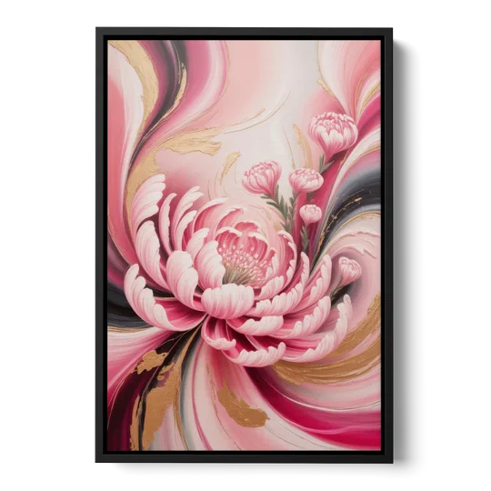 Opulent Garden Radiance Pink Abstract - Black Framed Canvas Wall Art - Front
