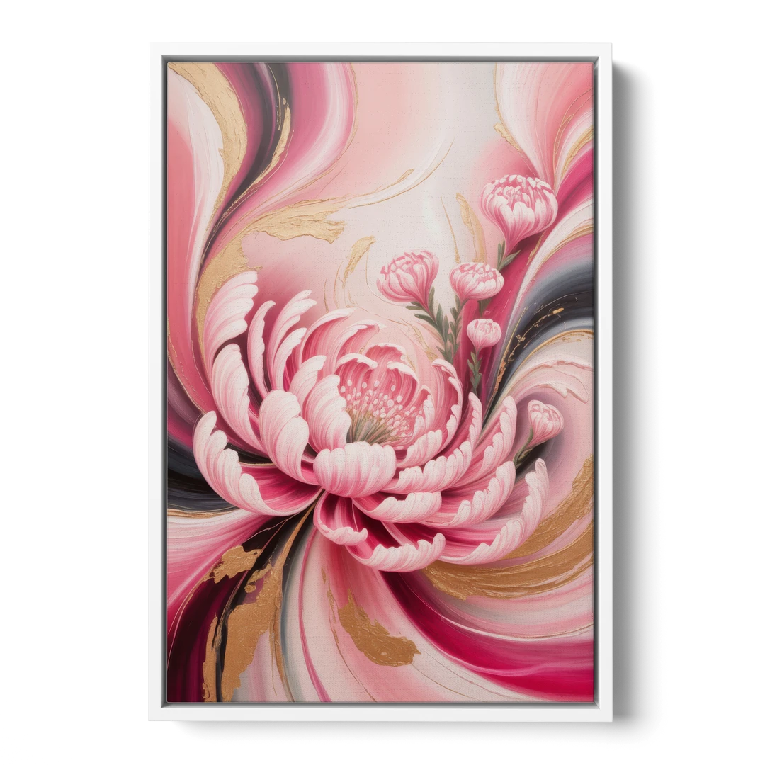 Opulent Garden Radiance Pink Abstract - White Framed Canvas Wall Art - Front