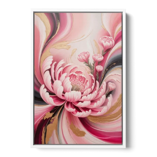 Opulent Garden Radiance Pink Abstract - White Framed Canvas Wall Art - Front